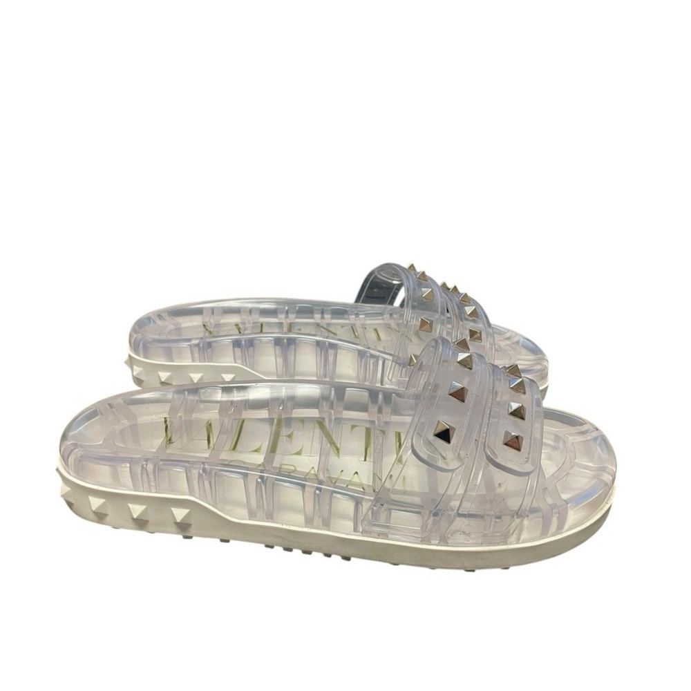 Valentino Garavani Rockstud Summer Slide Sandals Clear Rubber
